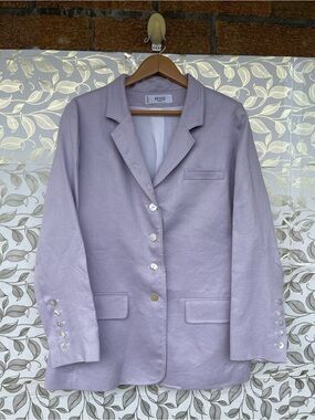 Style Paris Made In France Lavender linen Blazer Jacket Size 46 /12 Whimsigoth